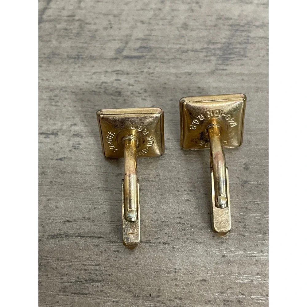 Swank Cufflinks Vintage 1/40 10K RGP Red‎ Stone Gold Rectangle Bullet Back